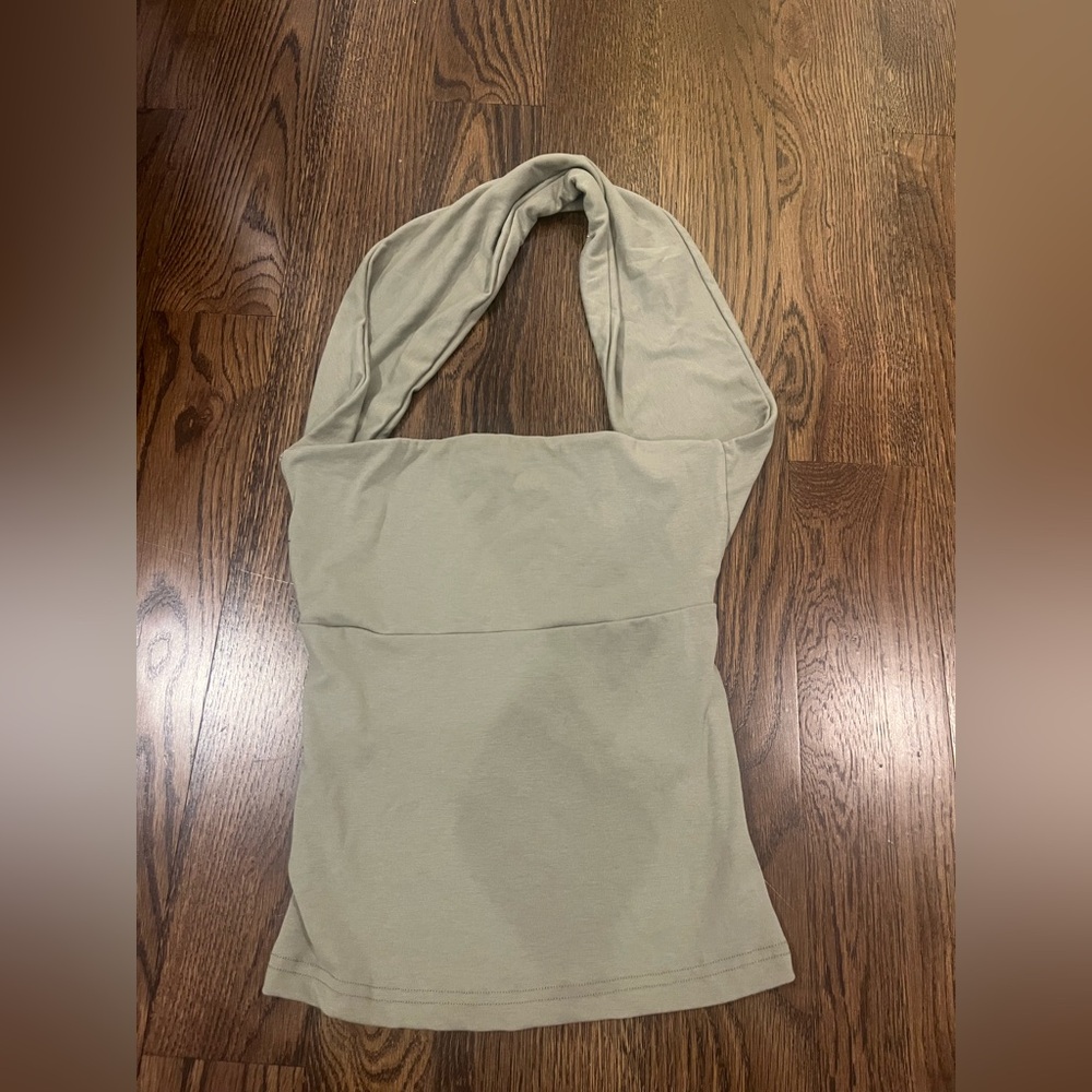 Green Fitted Halter Tank Top
